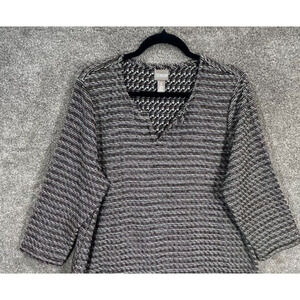 Chicos Top Womens 3 XL 16 Brown Textured Stripe V‎ Neck Pullover Tunic Blouse